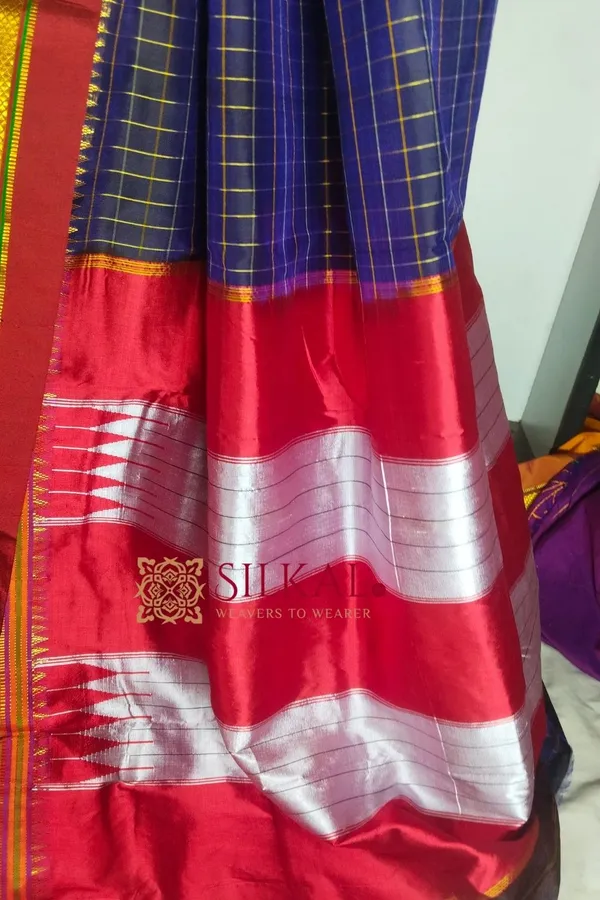 Ilkal_Checked_Mercerized_Silk_Saree_Code-_SKL1820