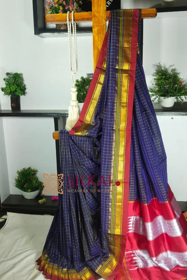 Ilkal_Checked_Mercerized_Silk_Saree_Code-_SKL1820
