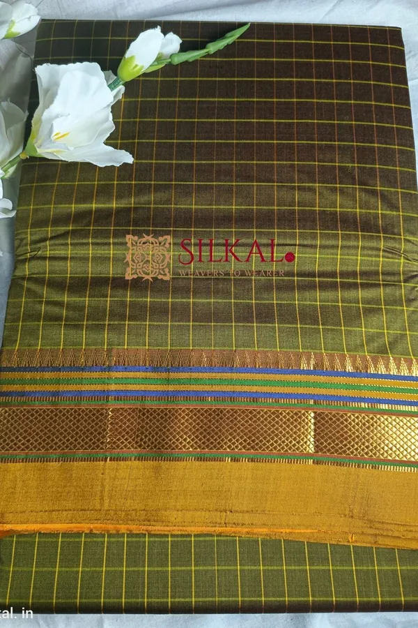 Ilkal_Checked_Mercerized_Silk_Saree_Saree_Code-_SKL1499