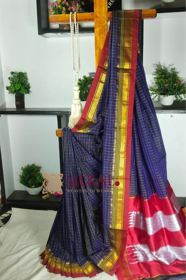 Ilkal_Checked_Mercerized_Silk_Saree_Code-_SKL1820