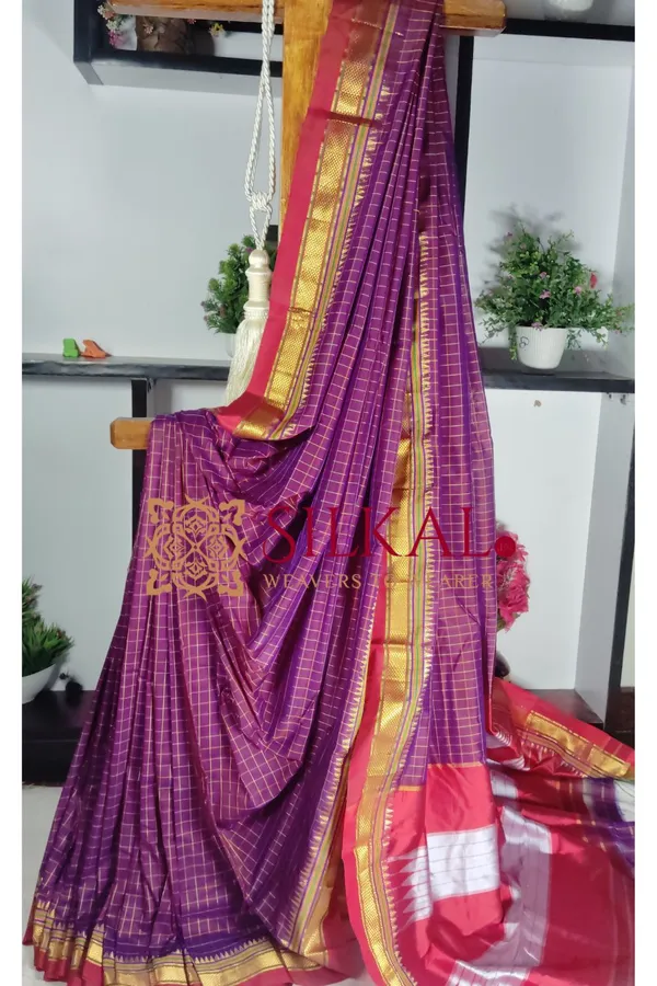 Ilkal_Checked_The_Mercerized_Silk_Saree_Saree_Code-_SKL1801