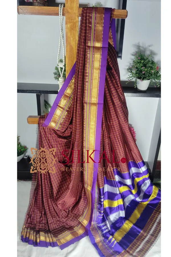 Ilkal_Checked_The_Mercerized_Silk_Saree_Saree_Code-_SKL1798
