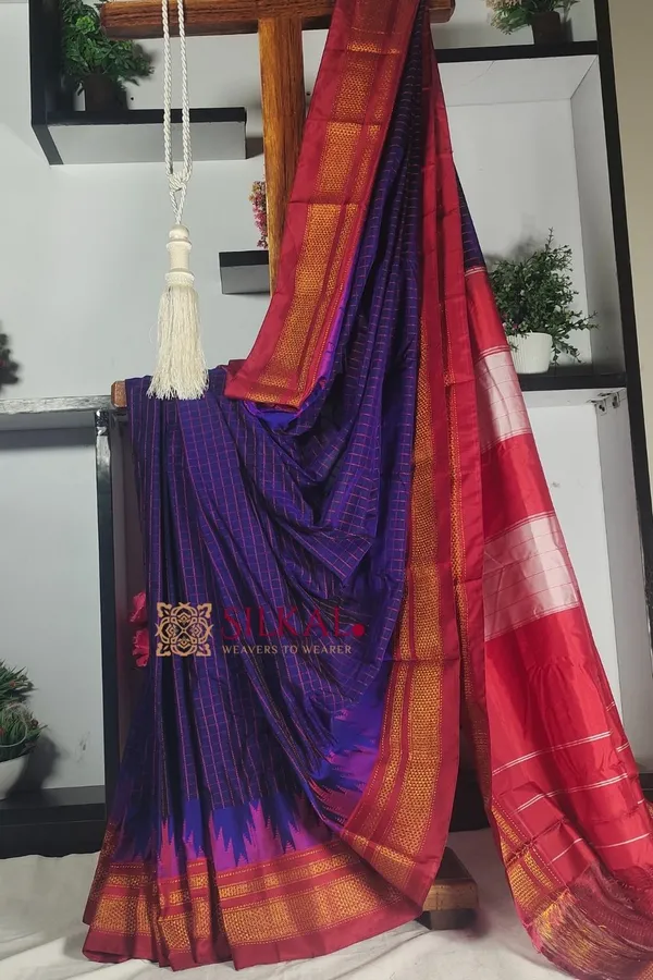 Ilkal_Cotton_Silk_Chadaranga_Temple_Saree_SKL1936