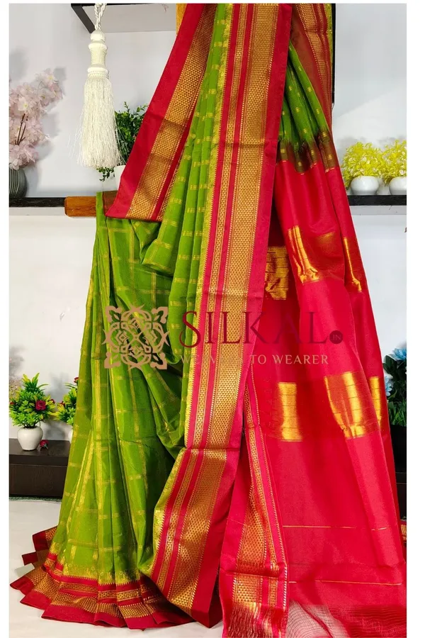 Ilkal_Cotton_Silk_Jarri_Checks_Saree_SKL04152