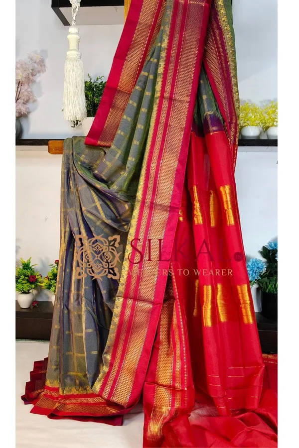 Ilkal_Cotton_Silk_Jarri_Checks_Saree_SKL04155