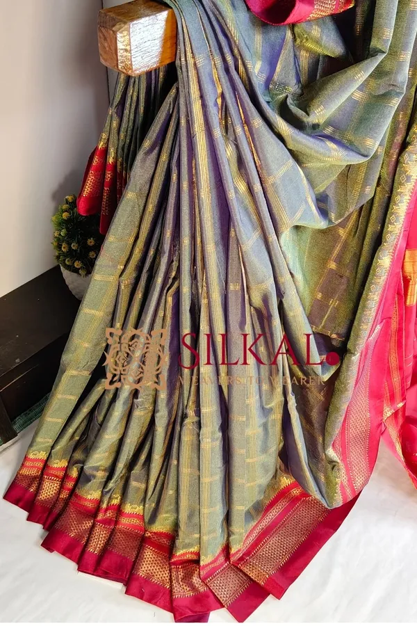 Ilkal_Cotton_Silk_Jarri_Checks_Saree_SKL04155