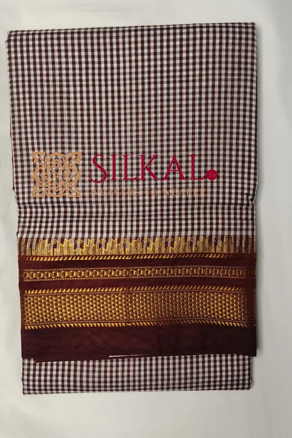 Ilkal_Gadiwal_small_check_cotton_silk_saree_SKL03438