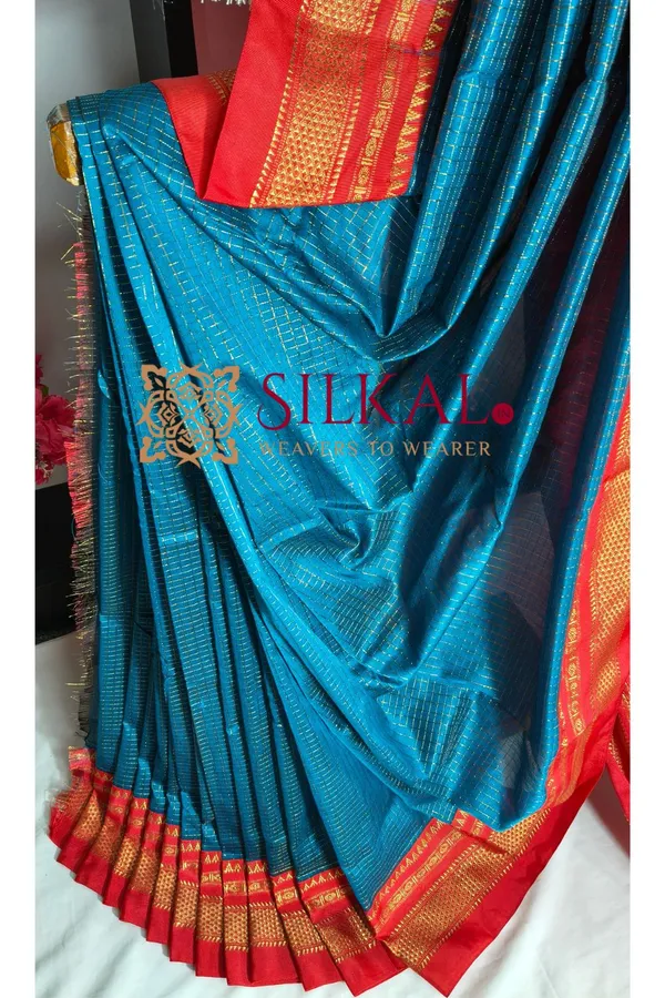 Ilkal_Gadwal_Jari_Checks_Saree_SKL04336
