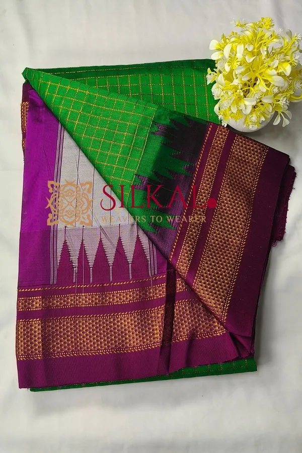 Ilkal_Gadwal_Jari_Checks_Saree_SKL04338