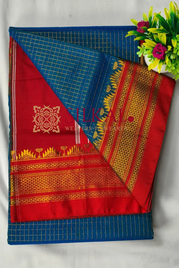 Ilkal_Gadwal_Jari_Checks_Saree_SKL04343