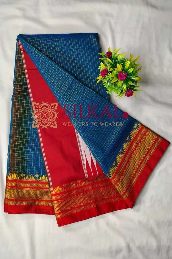 Ilkal_Gadwal_Jari_Checks_Saree_SKL04343