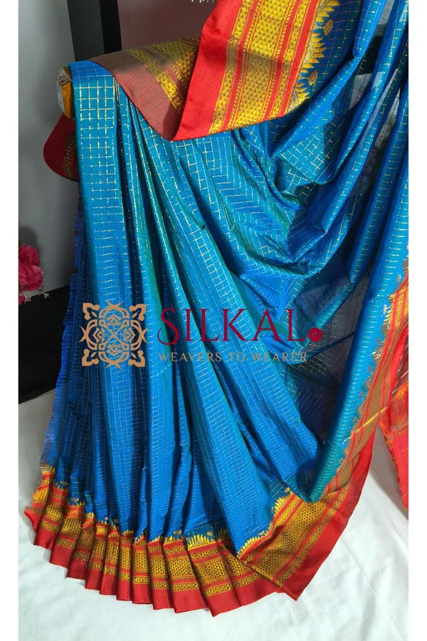 Ilkal_Gadwal_Jari_Checks_Saree_SKL04343