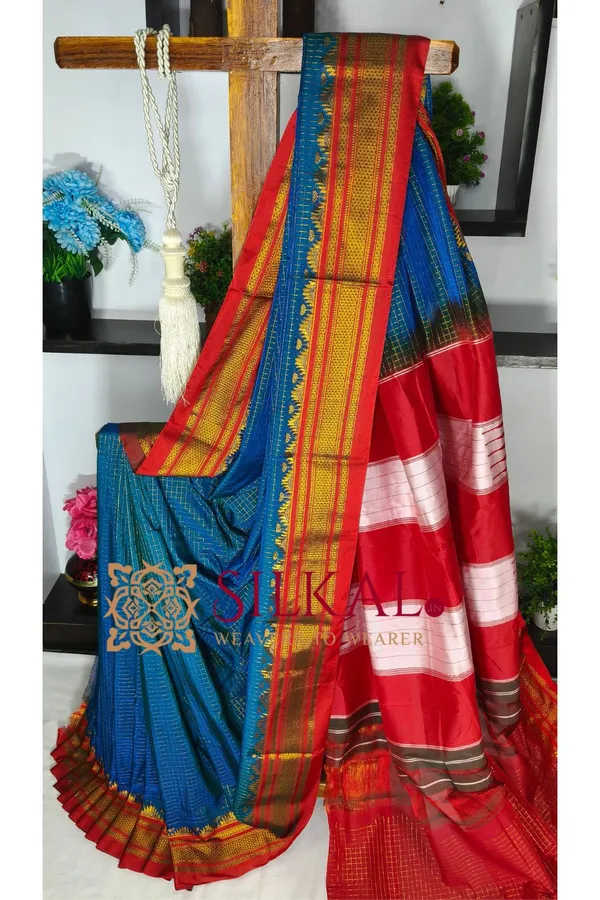 Ilkal_Gadwal_Jari_Checks_Saree_SKL04343