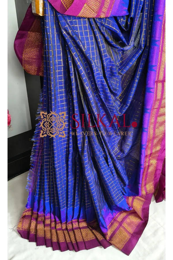Ilkal_Gadwal_Jari_Checks_Saree_SKL04344