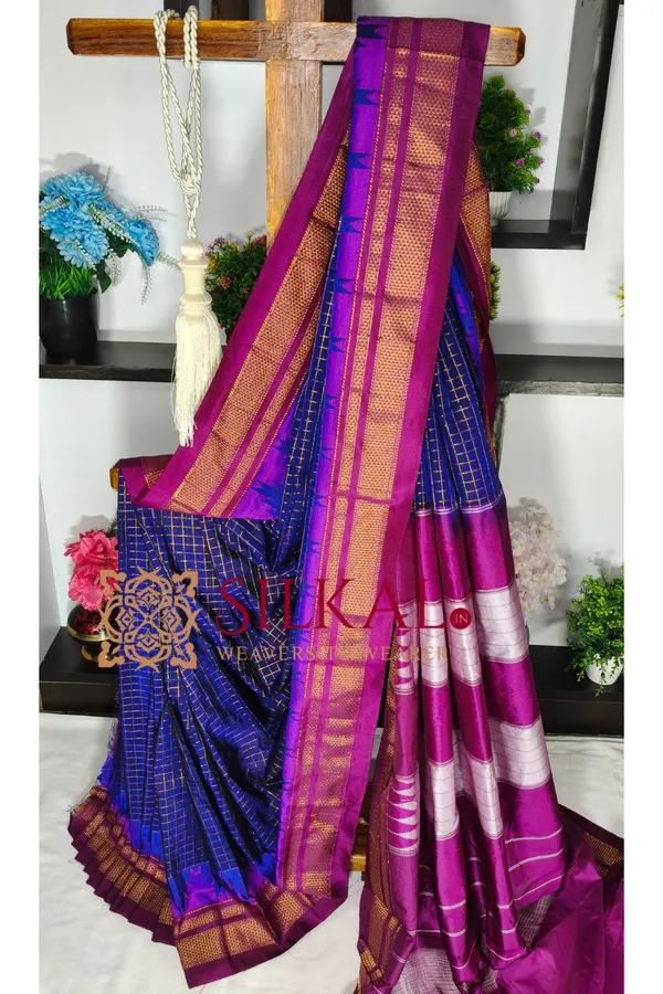 Ilkal_Gadwal_Jari_Checks_Saree_SKL04344