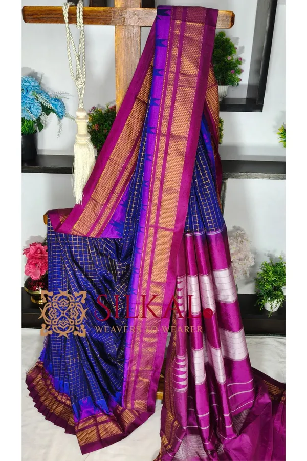 Ilkal_Gadwal_Jari_Checks_Saree_SKL04344