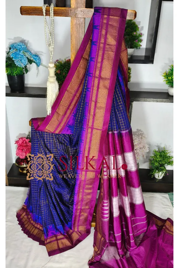 Ilkal_Gadwal_Jari_Checks_Saree_SKL04344