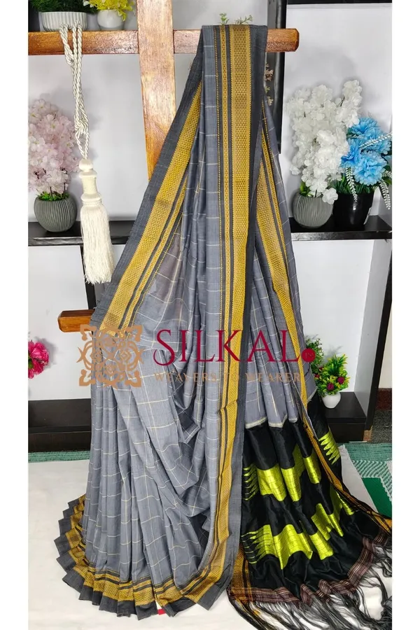 Ilkal_Handloom_Cotton_Silk_Chikki_Paras_Border_Saree_Code-_SKL04071