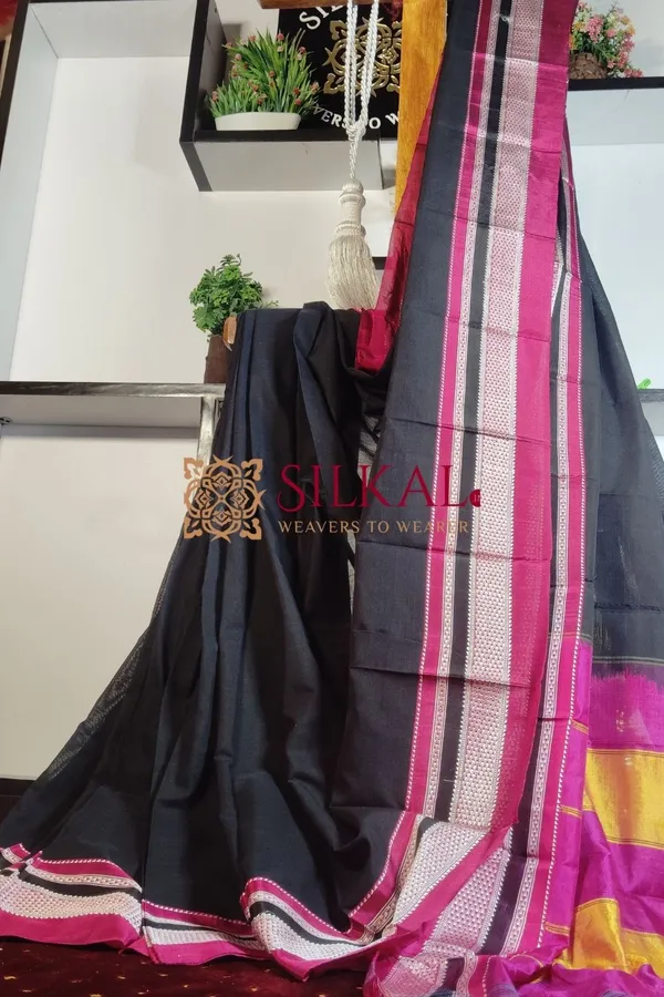Ilkal_Handloom_Cotton_Silk_Chikki_Paras_Border_Saree_Code-_SKL1474