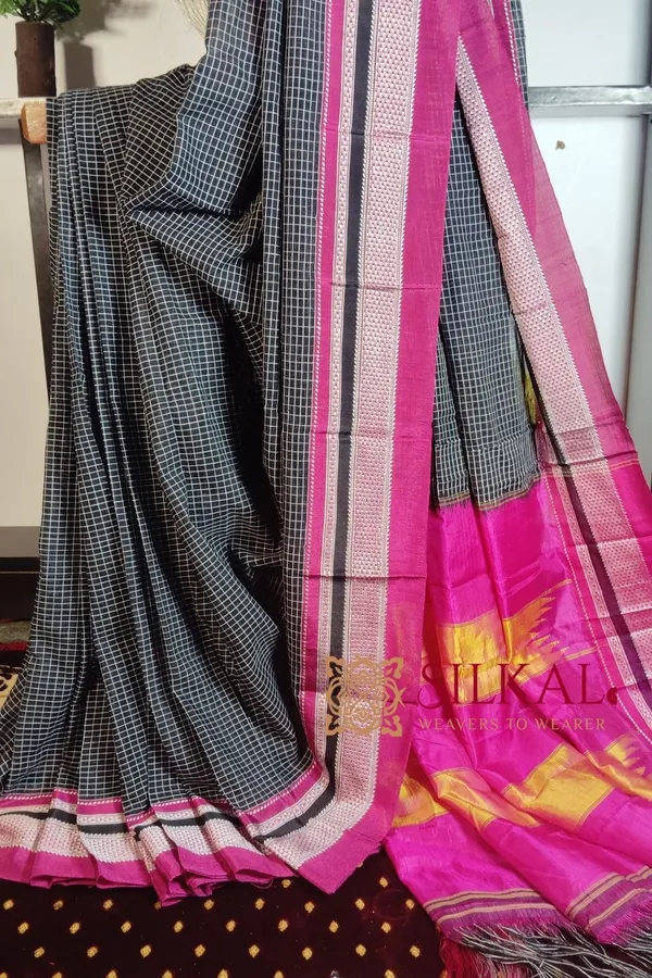 Ilkal_Handloom_Cotton_Silk_Chikki_Paras_Border_Saree_Saree_Code-_SKL1473