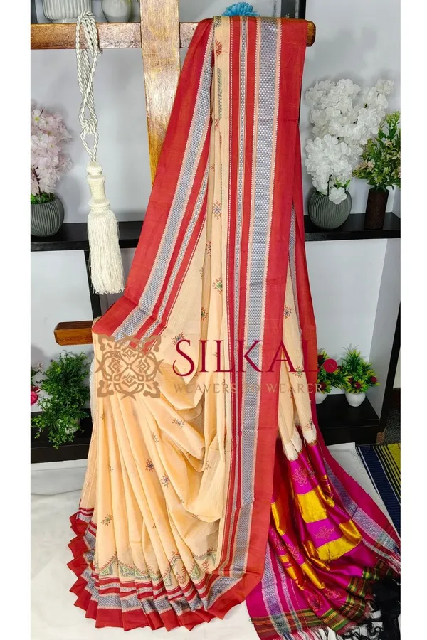 Ilkal_Handloom_Cotton_Silk_Kasuti__Chikki_Paras_Border_Saree_SKL03886