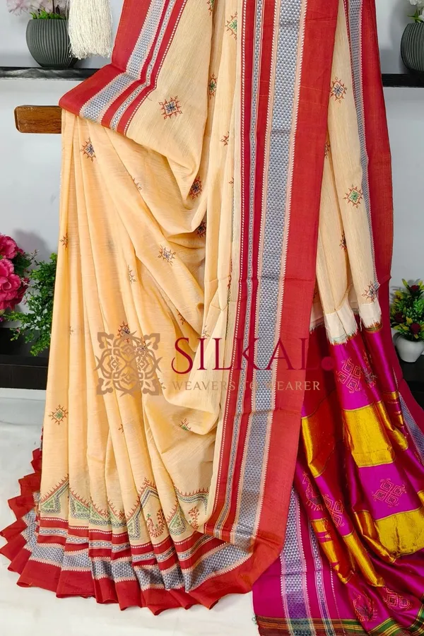 Ilkal_Handloom_Cotton_Silk_Kasuti__Chikki_Paras_Border_Saree_SKL03886