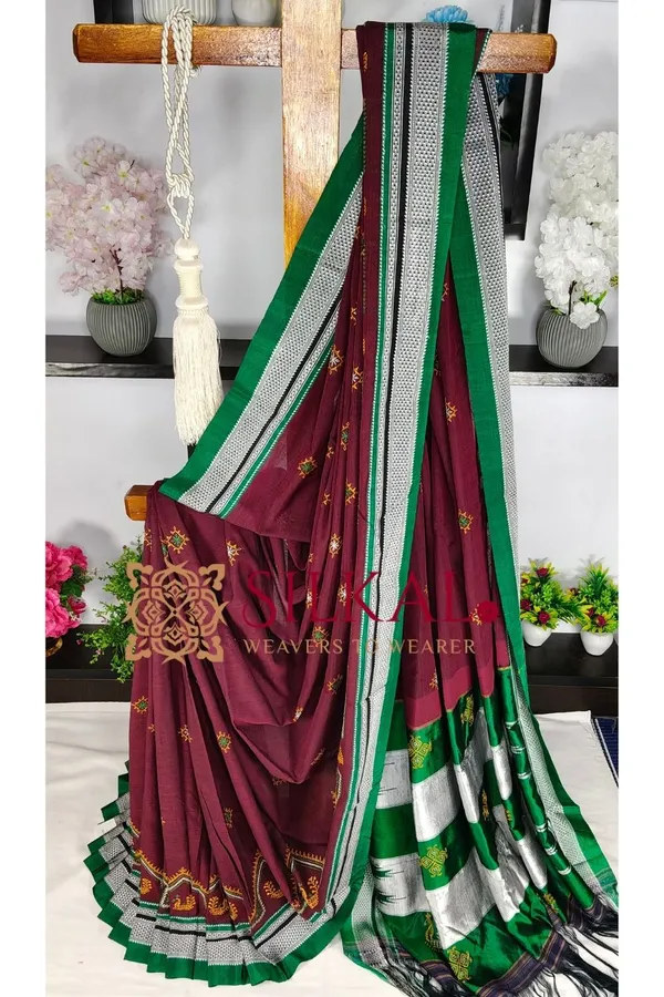 Ilkal_Handloom_Cotton_Silk_Kasuti__Chikki_Paras_Border_Saree_SKL03887