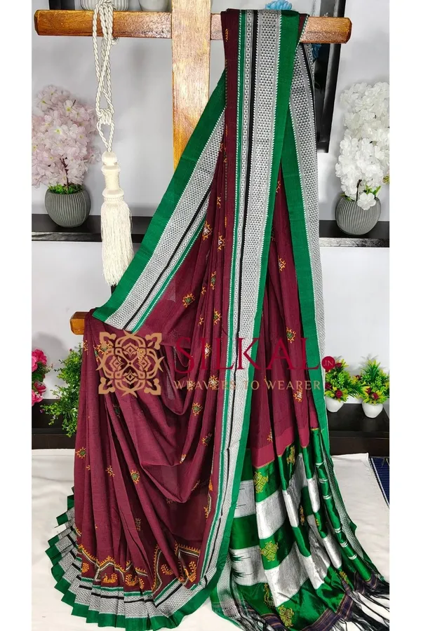 Ilkal_Handloom_Cotton_Silk_Kasuti__Chikki_Paras_Border_Saree_SKL03887