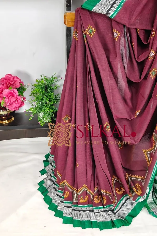 Ilkal_Handloom_Cotton_Silk_Kasuti__Chikki_Paras_Border_Saree_SKL03887