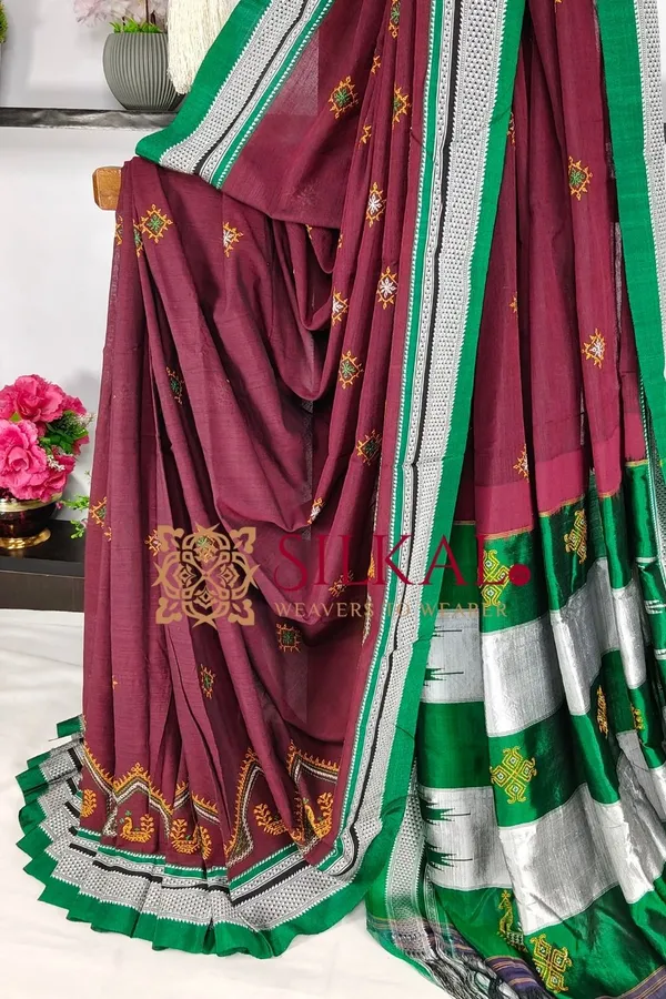 Ilkal_Handloom_Cotton_Silk_Kasuti__Chikki_Paras_Border_Saree_SKL03887