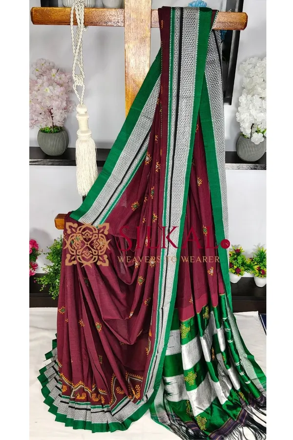 Ilkal_Handloom_Cotton_Silk_Kasuti__Chikki_Paras_Border_Saree_SKL03887