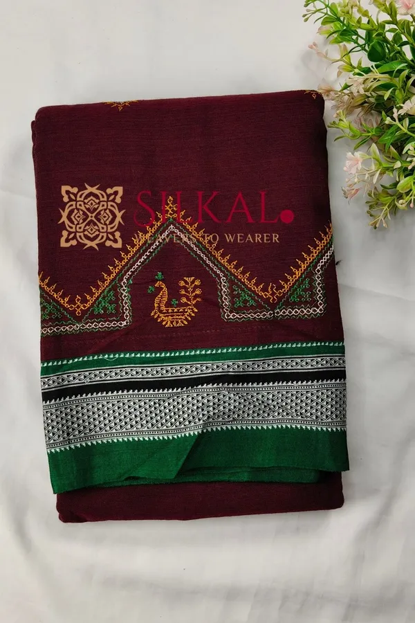 Ilkal_Handloom_Cotton_Silk_Kasuti__Chikki_Paras_Border_Saree_SKL03887