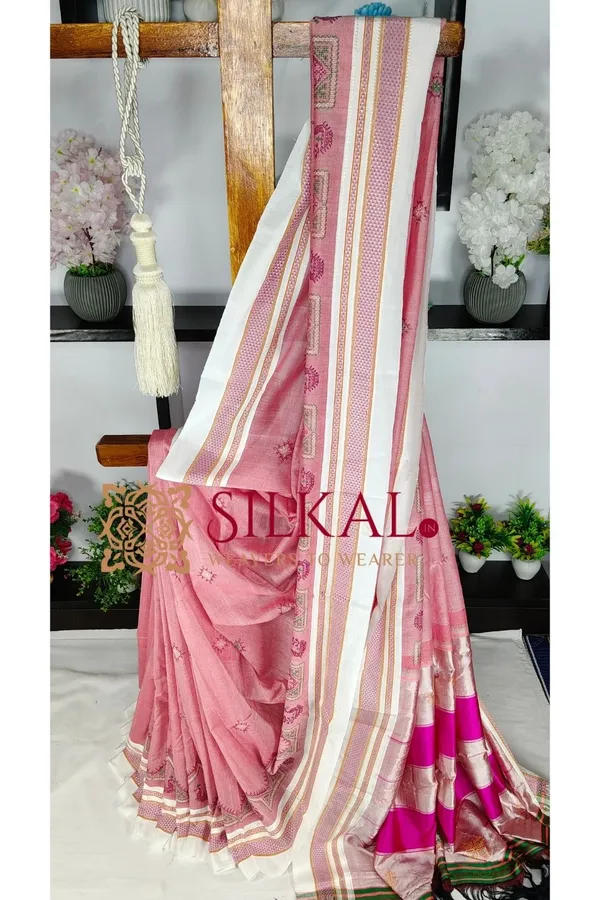 Ilkal_Handloom_Cotton_Silk_Kasuti__Chikki_Paras_Border_Saree_SKL03888
