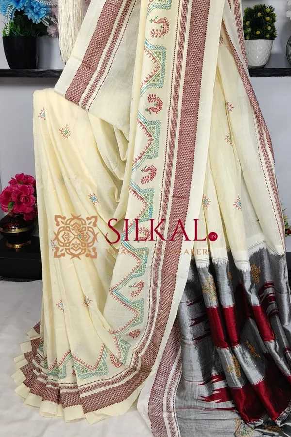 Ilkal_Handloom_Cotton_Silk_Kasuti__Chikki_Paras_Border_Saree_SKL03890