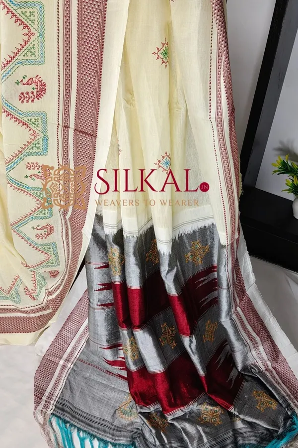 Ilkal_Handloom_Cotton_Silk_Kasuti__Chikki_Paras_Border_Saree_SKL03890
