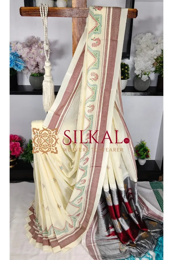 Ilkal_Handloom_Cotton_Silk_Kasuti__Chikki_Paras_Border_Saree_SKL03890