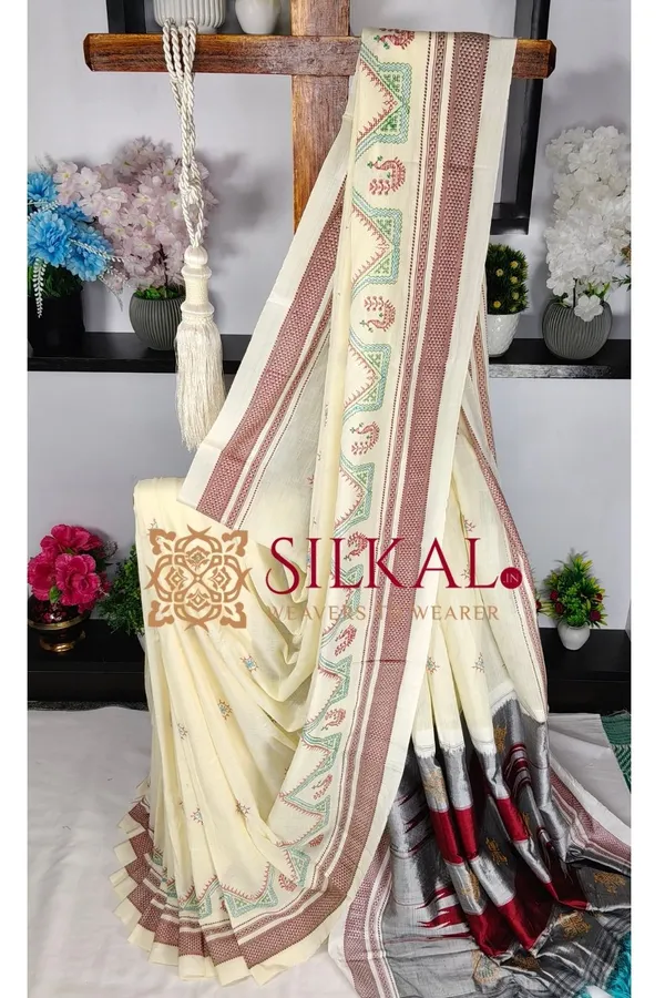 Ilkal_Handloom_Cotton_Silk_Kasuti__Chikki_Paras_Border_Saree_SKL03890