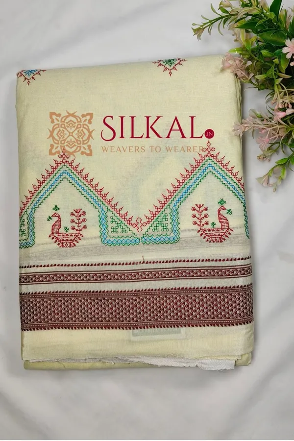 Ilkal_Handloom_Cotton_Silk_Kasuti__Chikki_Paras_Border_Saree_SKL03890