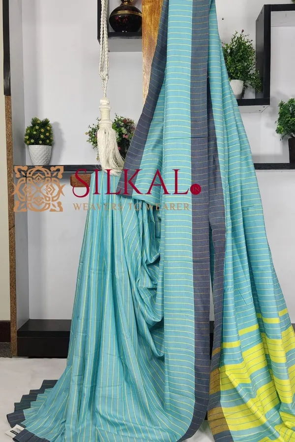 Ilkal_Handloom_Mercerised_Cotton_Stripe_Saree_SKL03400