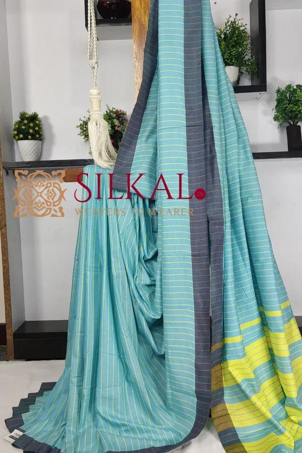 Ilkal_Handloom_Mercerised_Cotton_Stripe_Saree_SKL03400