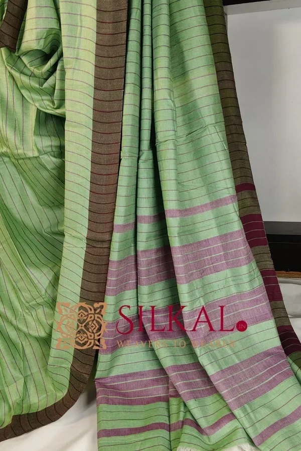 Ilkal_Handloom_Mercerised_Cotton_Stripe_Saree_SKL03402