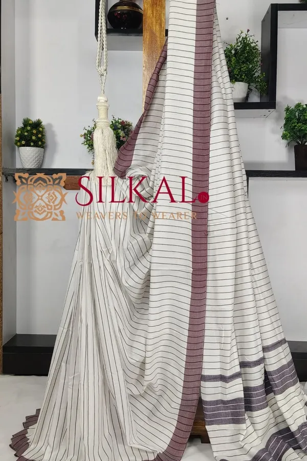 Ilkal_Handloom_Mercerised_Cotton_Stripe_Saree_SKL03403
