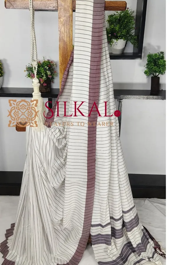 Ilkal_Handloom_Mercerised_Cotton_Stripe_Saree_SKL03403