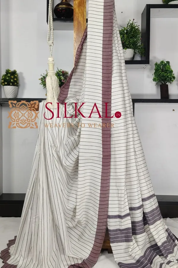 Ilkal_Handloom_Mercerised_Cotton_Stripe_Saree_SKL03403