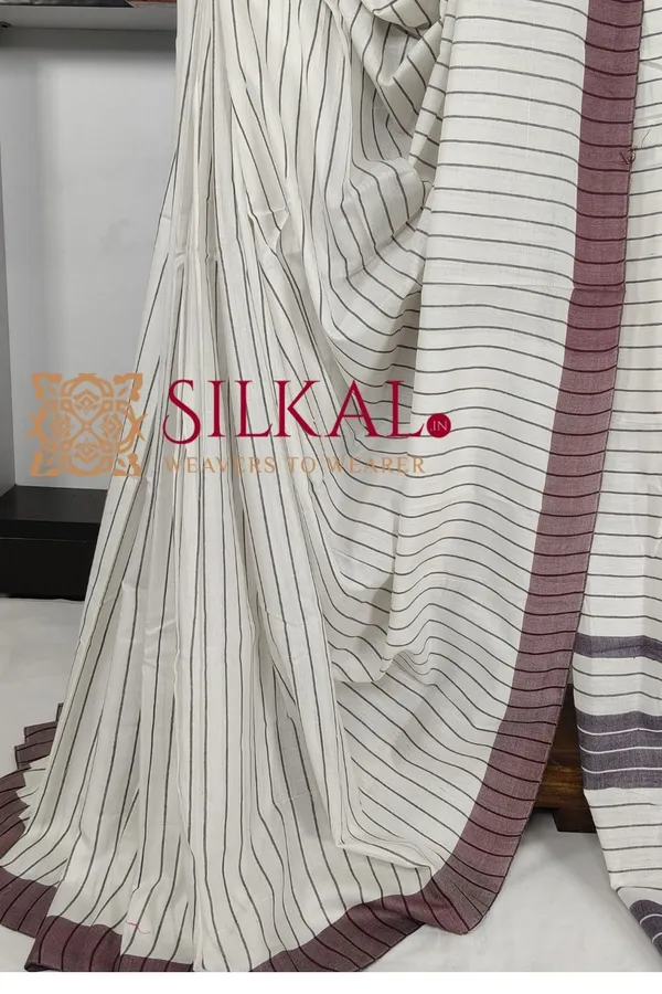 Ilkal_Handloom_Mercerised_Cotton_Stripe_Saree_SKL03403