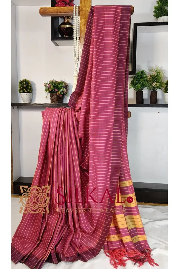 Ilkal_Handloom_Mercerised_Cotton_Stripe_Saree_SKL03404