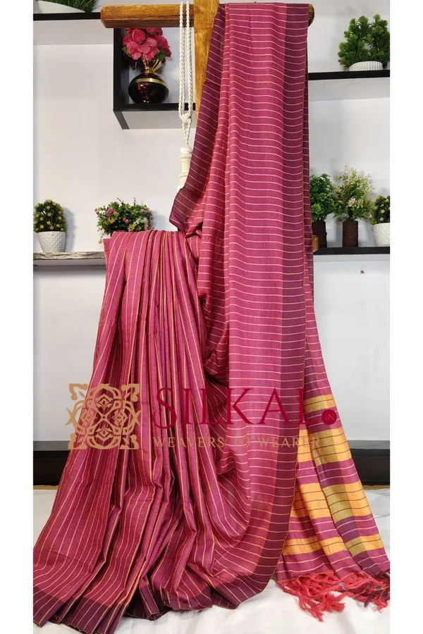 Ilkal_Handloom_Mercerised_Cotton_Stripe_Saree_SKL03404