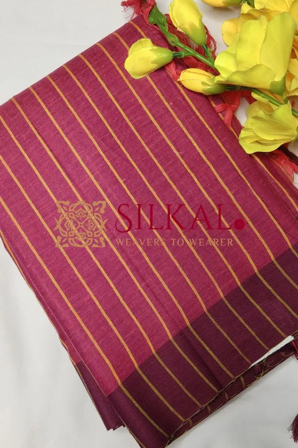 Ilkal_Handloom_Mercerised_Cotton_Stripe_Saree_SKL03404