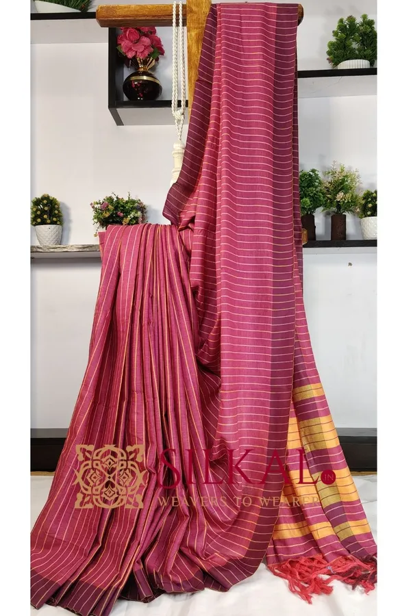 Ilkal_Handloom_Mercerised_Cotton_Stripe_Saree_SKL03404