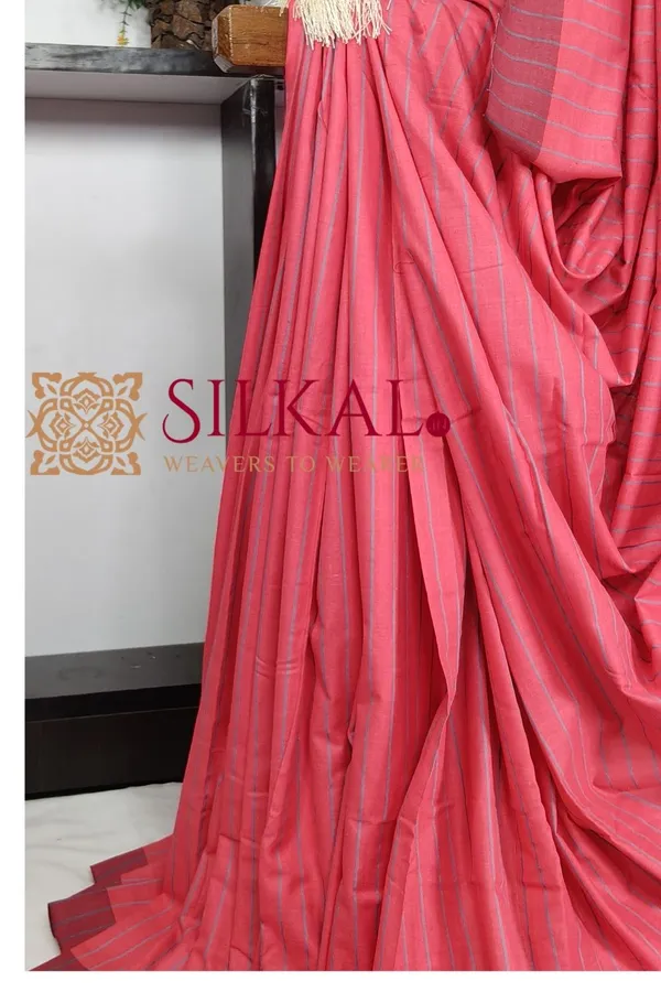 Ilkal_Handloom_Mercerised_Cotton_Stripe_Saree_SKL03408